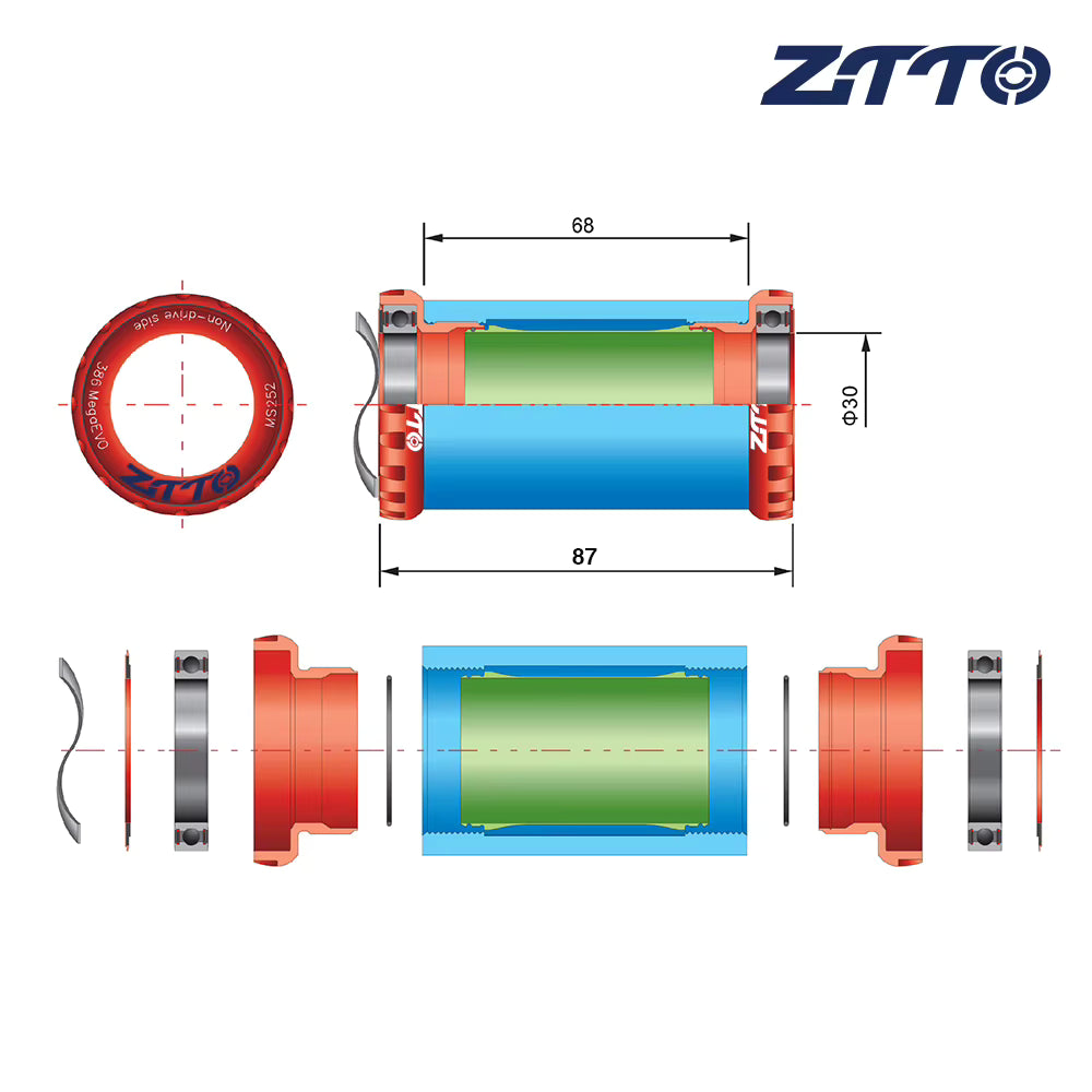 Eje Central ZTTO BSA30 68/73 mm para Bielas de 30 mm