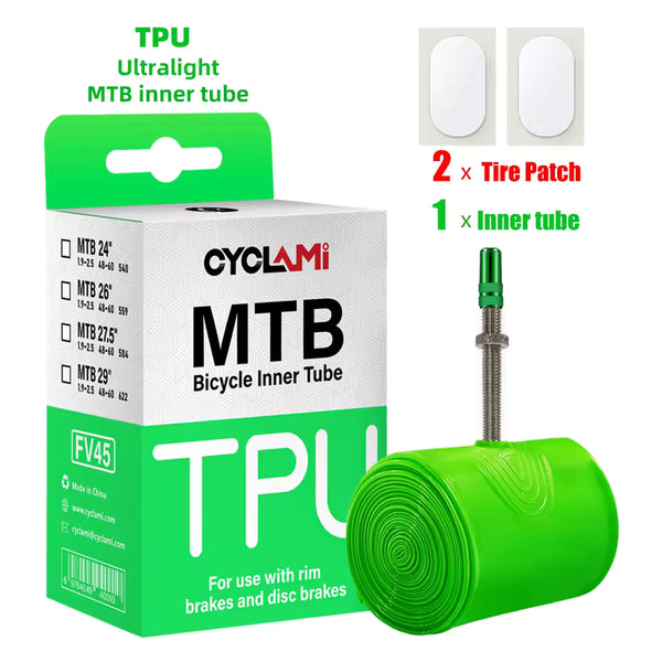 Cámara CYCLAMI TPU Ultraligera MTB 26 / 27.5 / 29 – Presta 45 mm