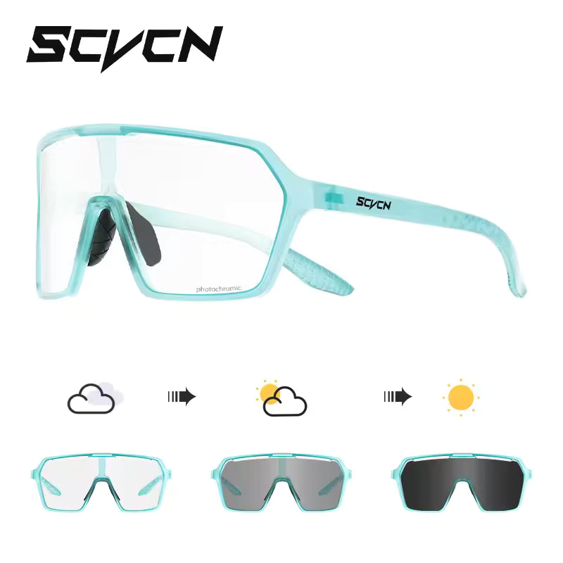 Lentes Fotocromáticos SCVCN Vision Max Verde agua UV400 para Ciclismo
